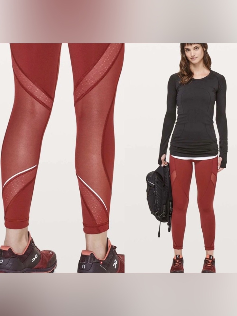 lululemon athletica Red Mesh-Panel Performance Leggings